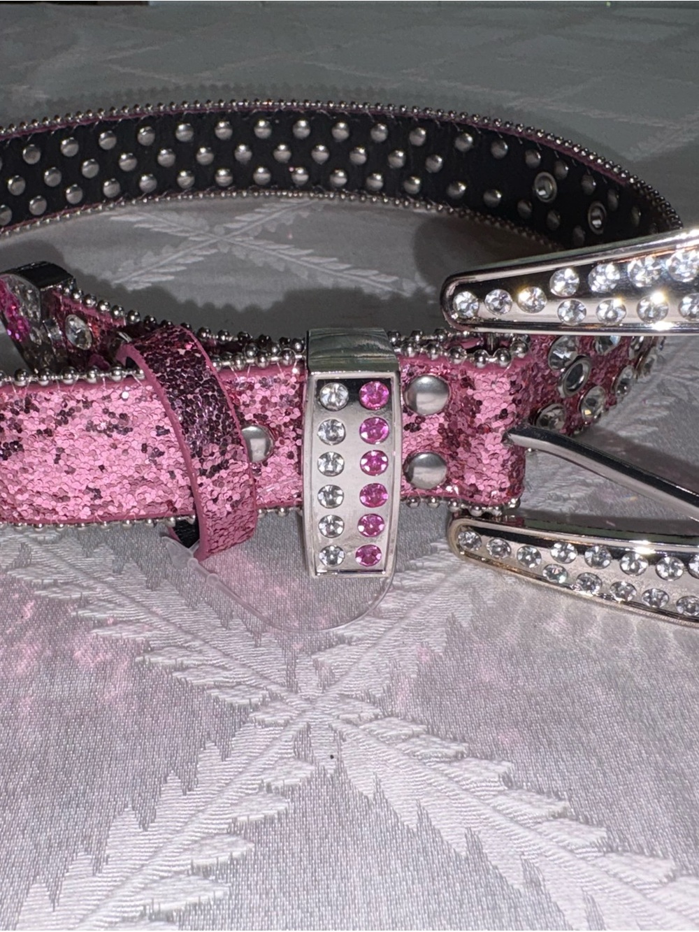 Girls Pink Sequin Rhinestone Accent Belt